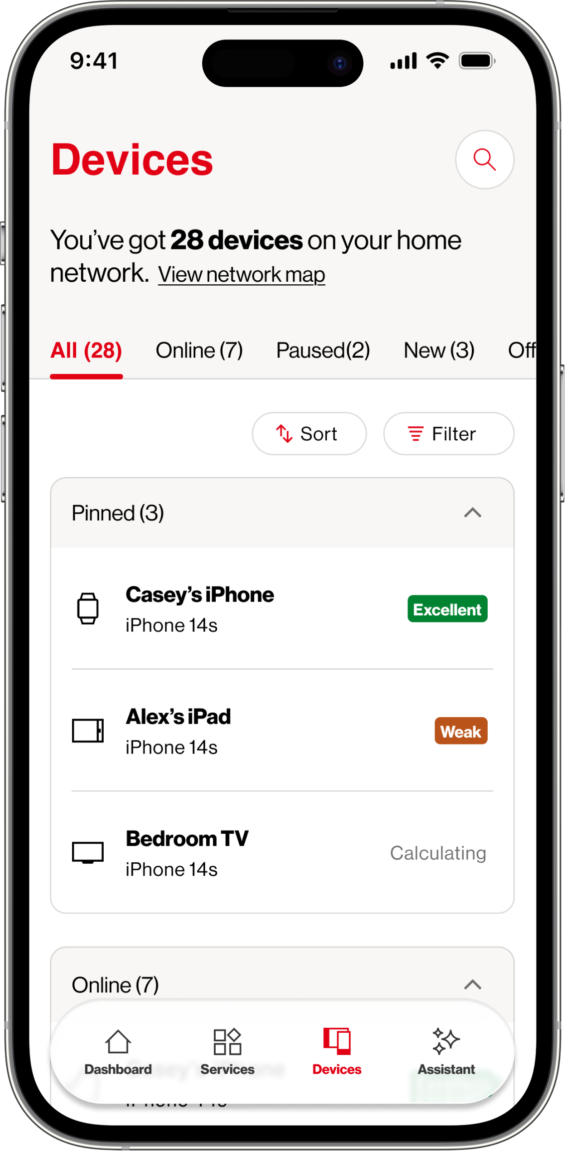 Verizon Home App — Devices screen